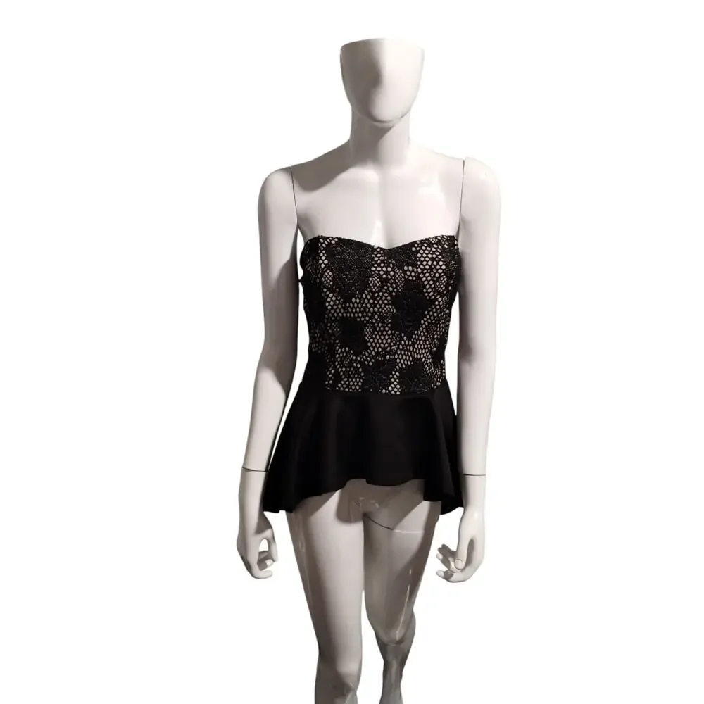 Y2K Windsor Women's size L Fish Net Sequin Floral Hi-Low Whimsigoth Peplum Top - Picture 5 of 12